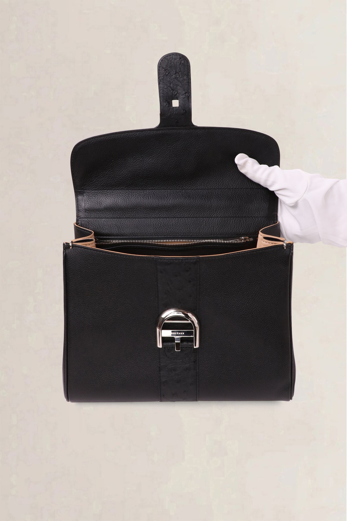 Delvaux Black Brillant Autruche MM Crossbody Bag