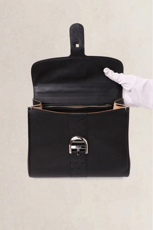 Delvaux Black Brillant Autruche MM Crossbody Bag