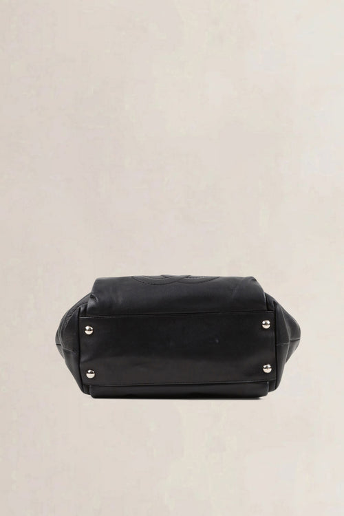 Chanel Black Leather CC Tuck Shopper Shoulder Bag