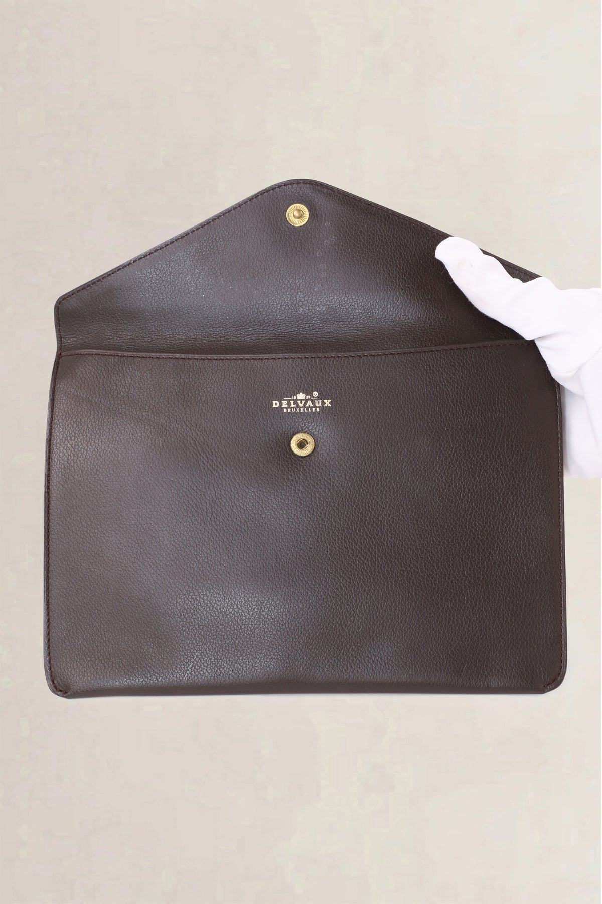 Delvaux Dark Brown Jumping Calf Envelope Clutch