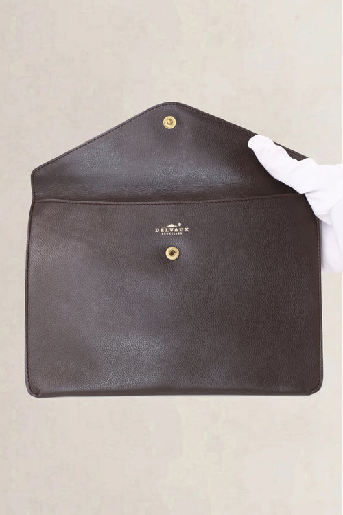 Delvaux Dark Brown Jumping Calf Envelope Clutch