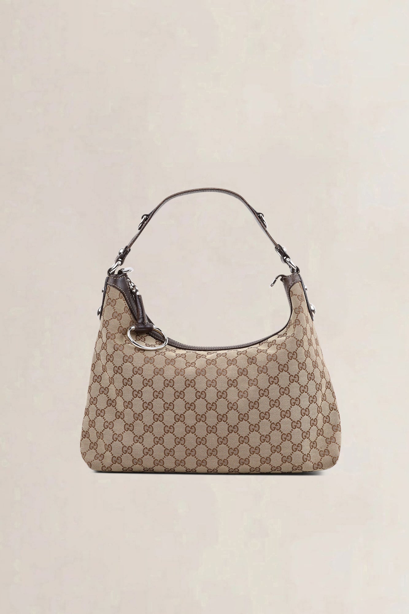 Gucci Brown Canvas Monogram Hobo Shoulder Bag