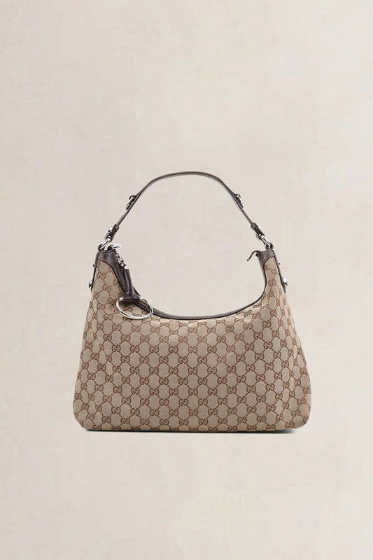 Gucci Brown Canvas Monogram Hobo Shoulder Bag