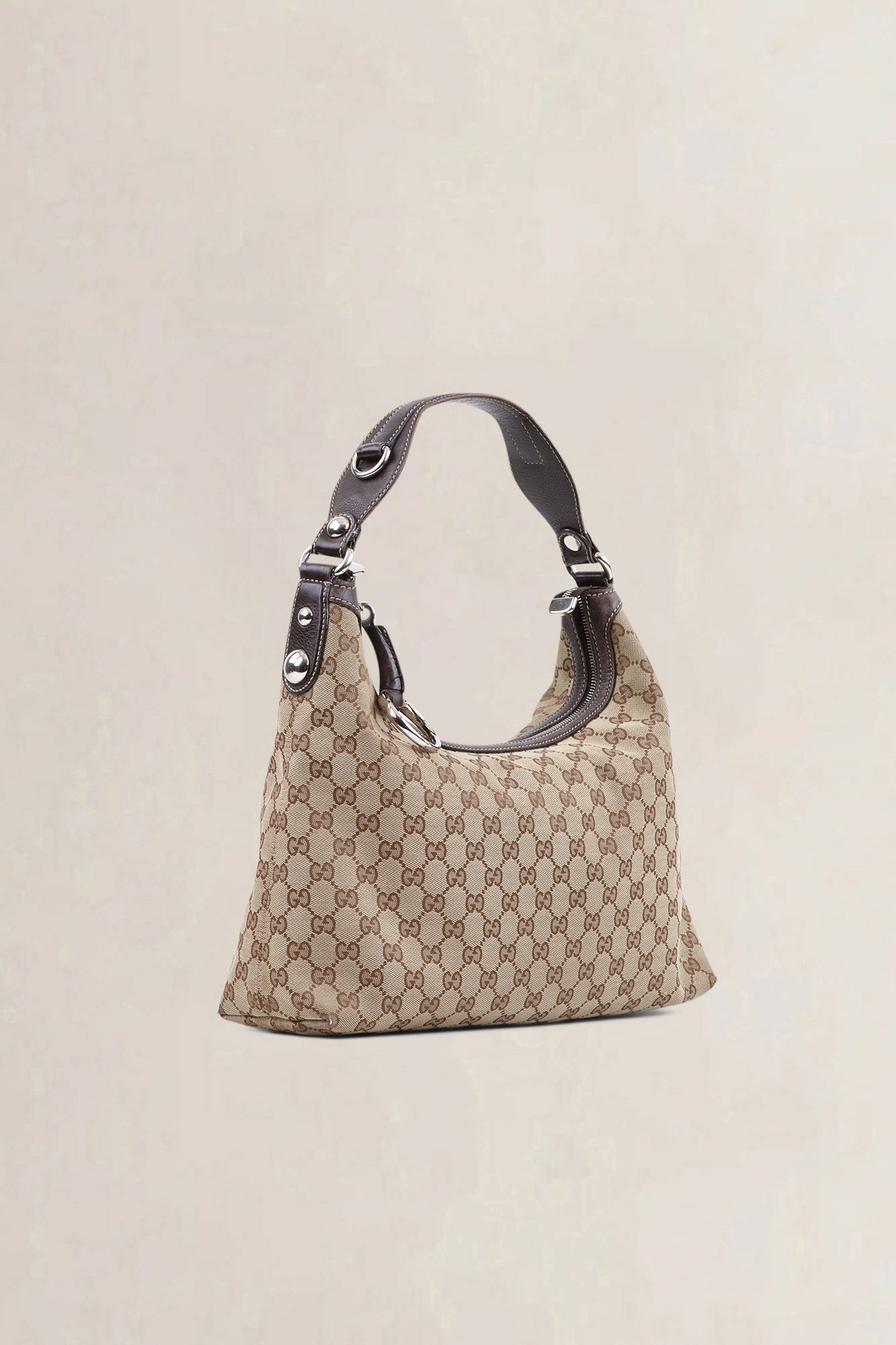Gucci Brown Canvas Monogram Hobo Shoulder Bag