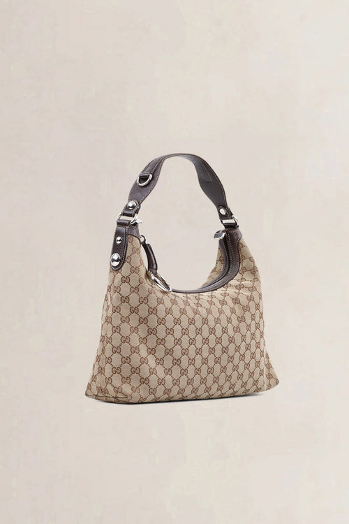 Gucci Brown Canvas Monogram Hobo Shoulder Bag