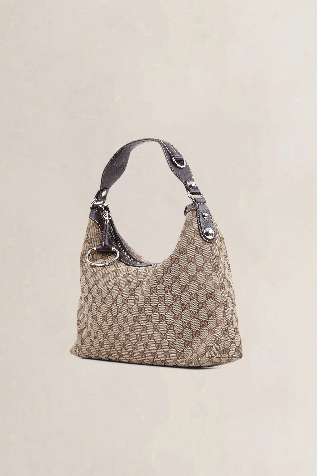 Gucci Brown Canvas Monogram Hobo Shoulder Bag