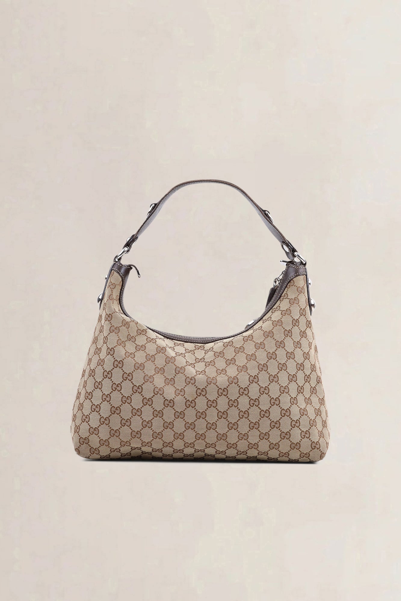 Gucci Brown Canvas Monogram Hobo Shoulder Bag