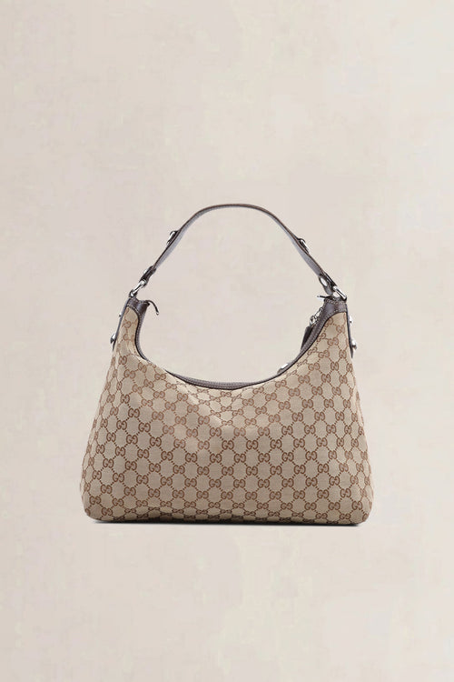 Gucci Brown Canvas Monogram Hobo Shoulder Bag