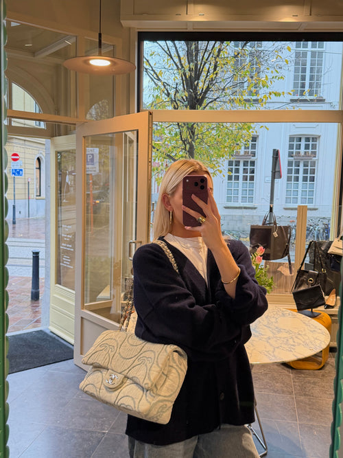 Chanel 2021 Blue Denim Wave Jumbo Crossbody Bag