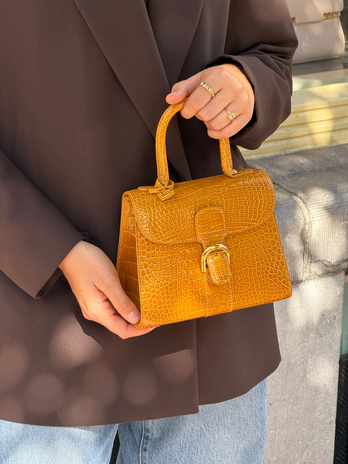 Delvaux Soft Yellow Brillant Crocodile Mini Crossbody Bag