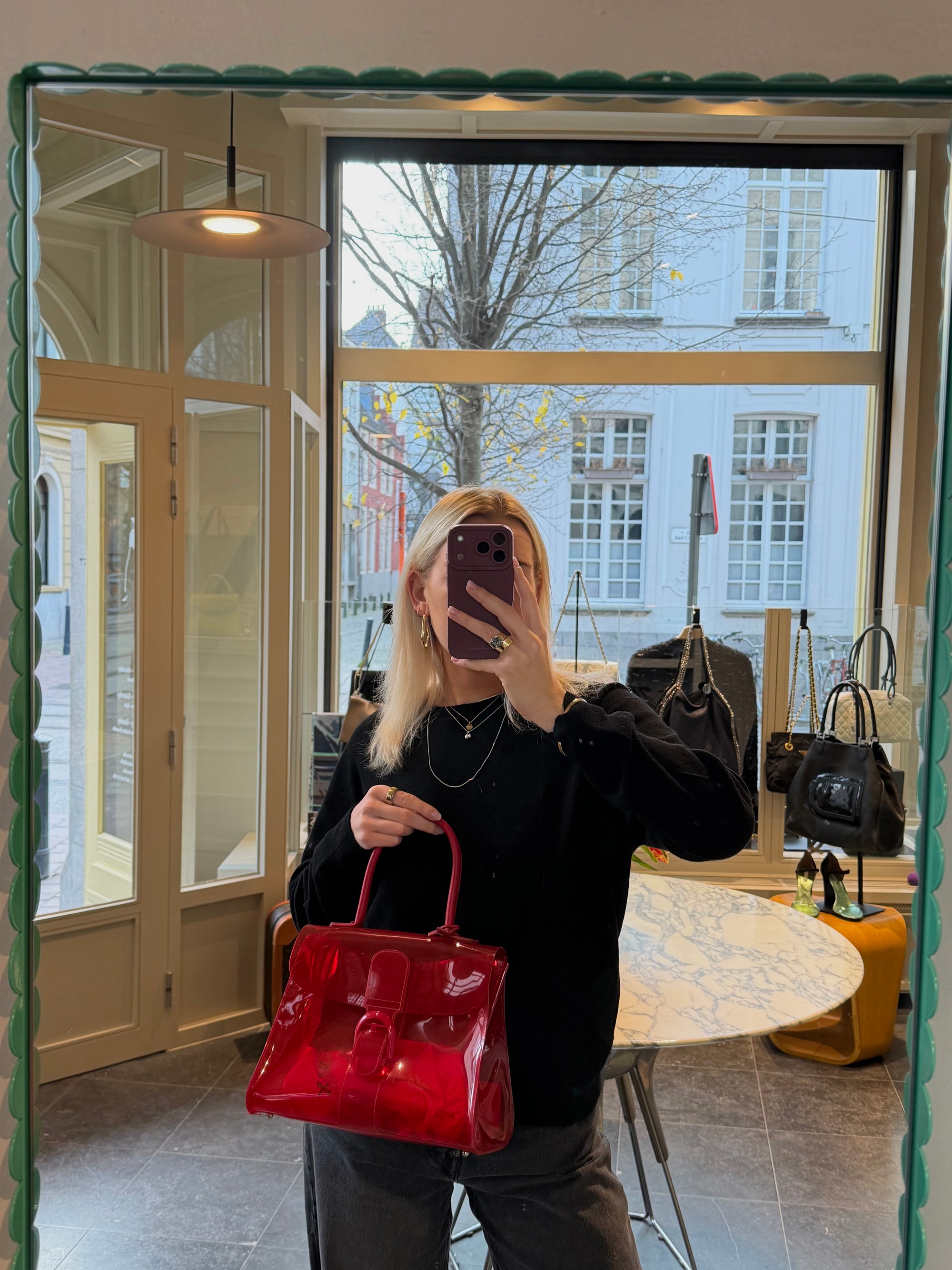 Delvaux Vinyl Chaperon Rouge MM Top Handle Bag