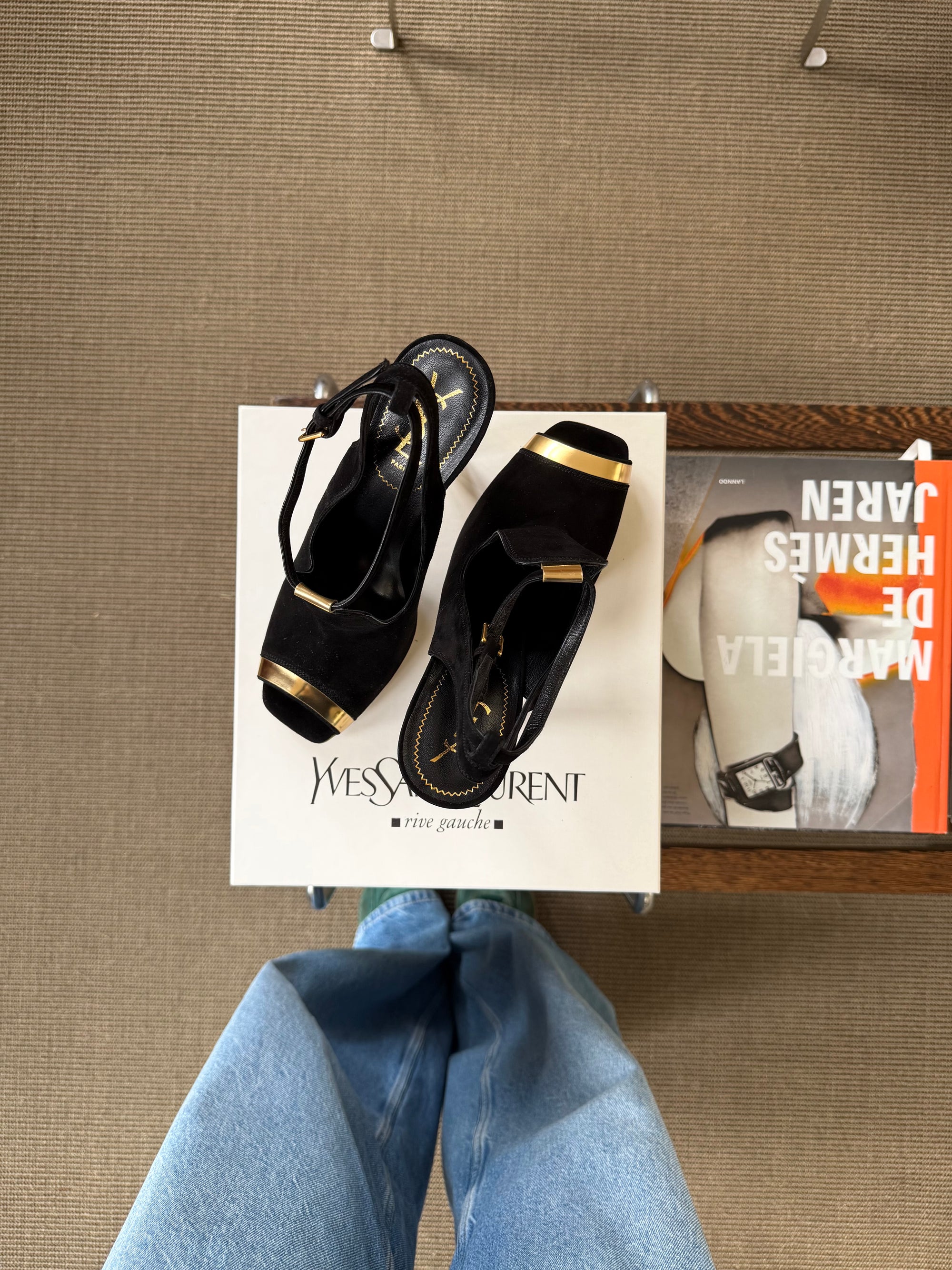 YSL Black Suède Rive Gauche Slingback Pumps