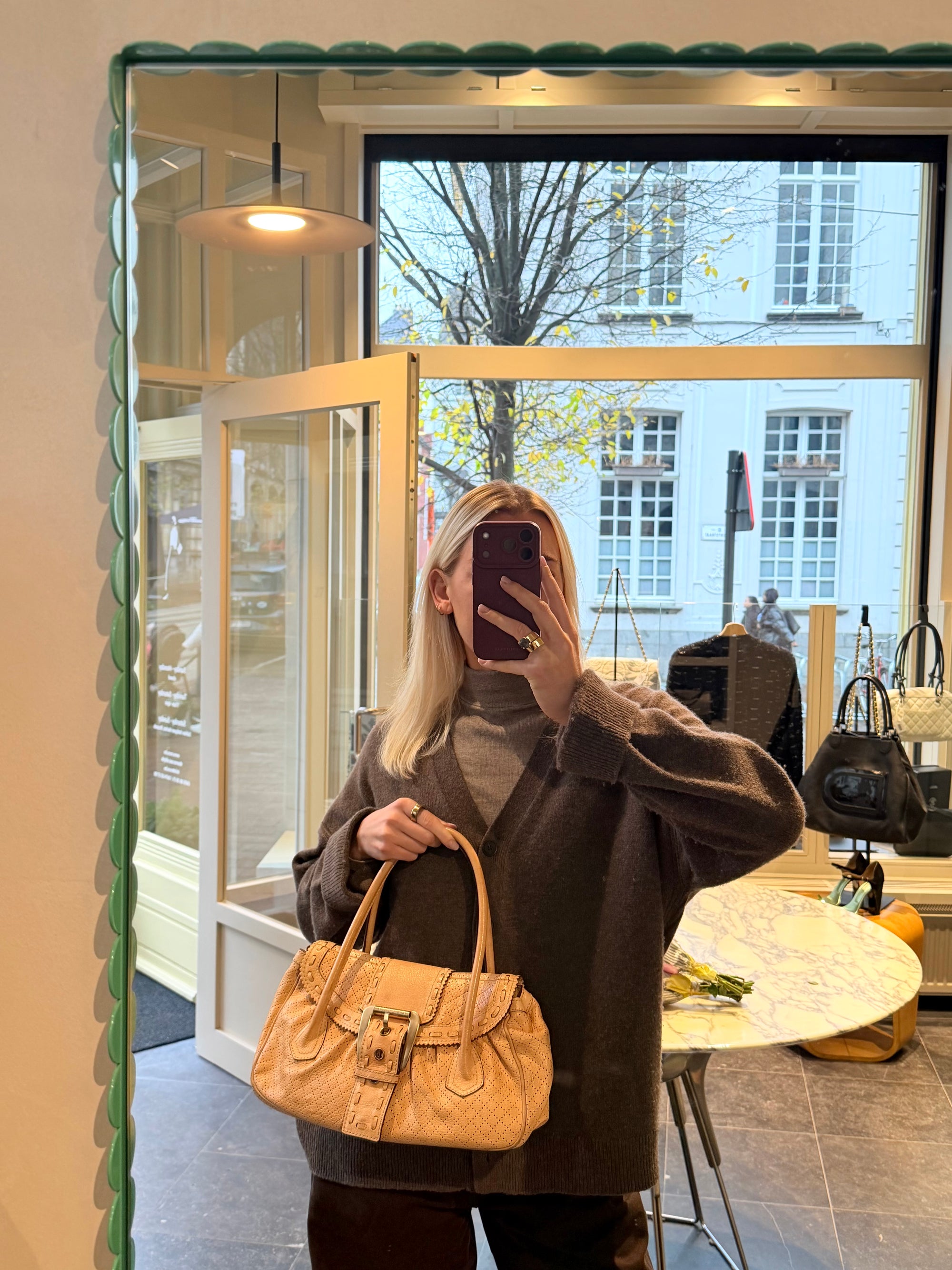 Céline Brown Leather Eyelet Satchel Shoulder Bag