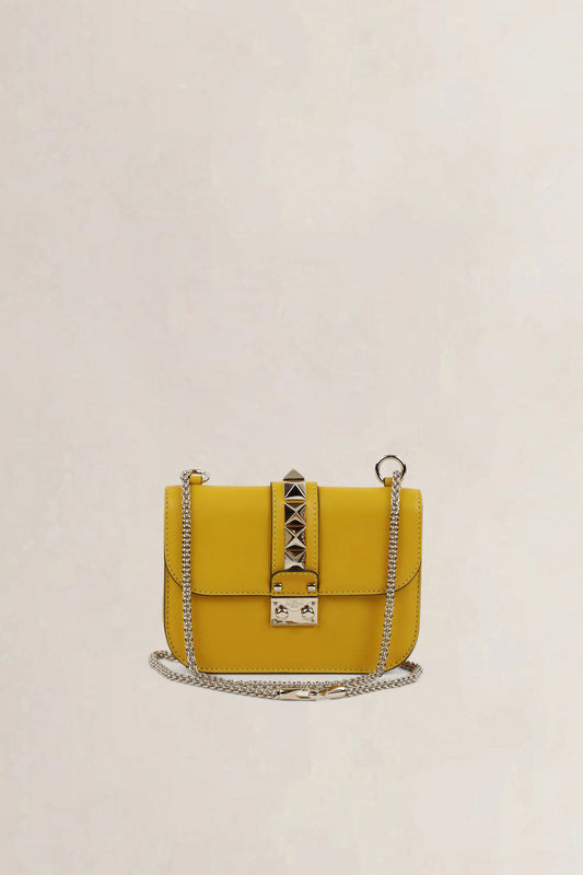 Valentino Garavani Yellow Glam Lock Rockstud Crossbody Bag