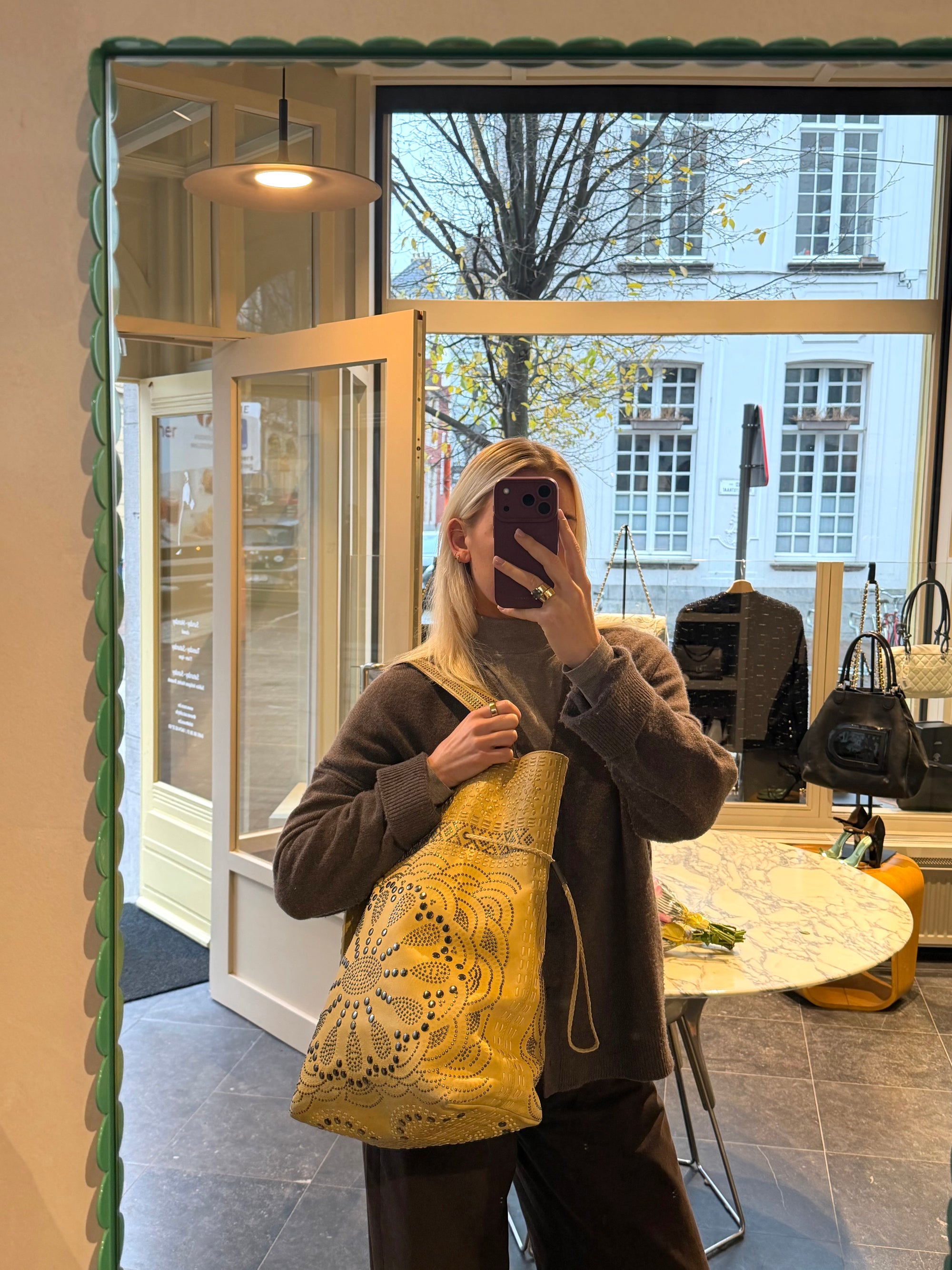 Prada Green Leather Limited Edition Studded Shoulder Bag