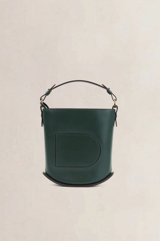 Delvaux Forest Green Box Leather Pin Toy Bucket Top Handle Bag