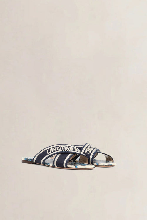 Christian Dior Navy Blue Dway Criss Cross Slide Sandals