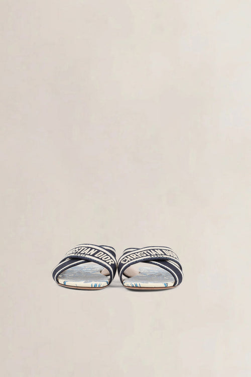 Christian Dior Navy Blue Dway Criss Cross Slide Sandals