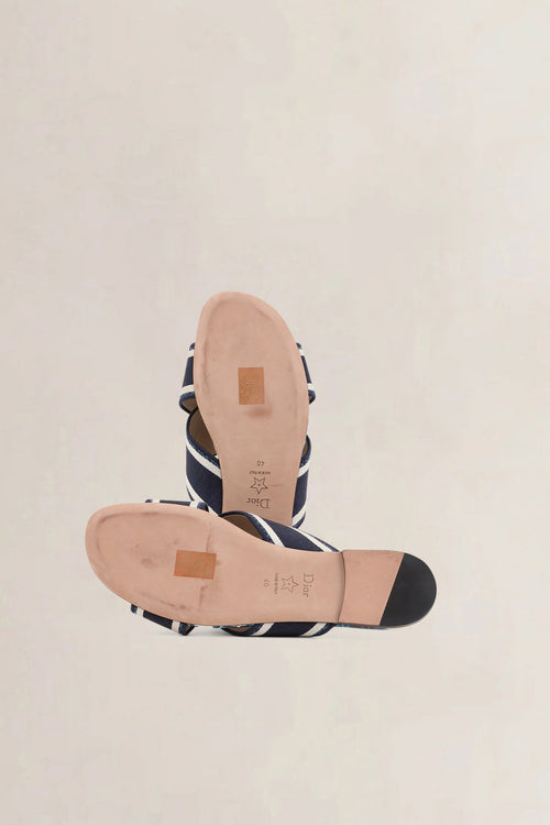 Christian Dior Navy Blue Dway Criss Cross Slide Sandals