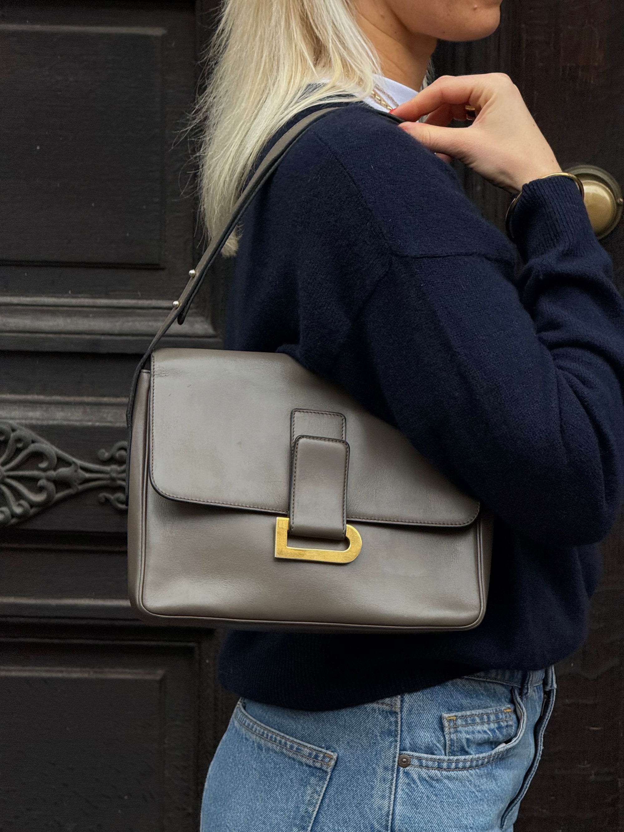 Delvaux Grey Leather Poirier Crossbody Bag
