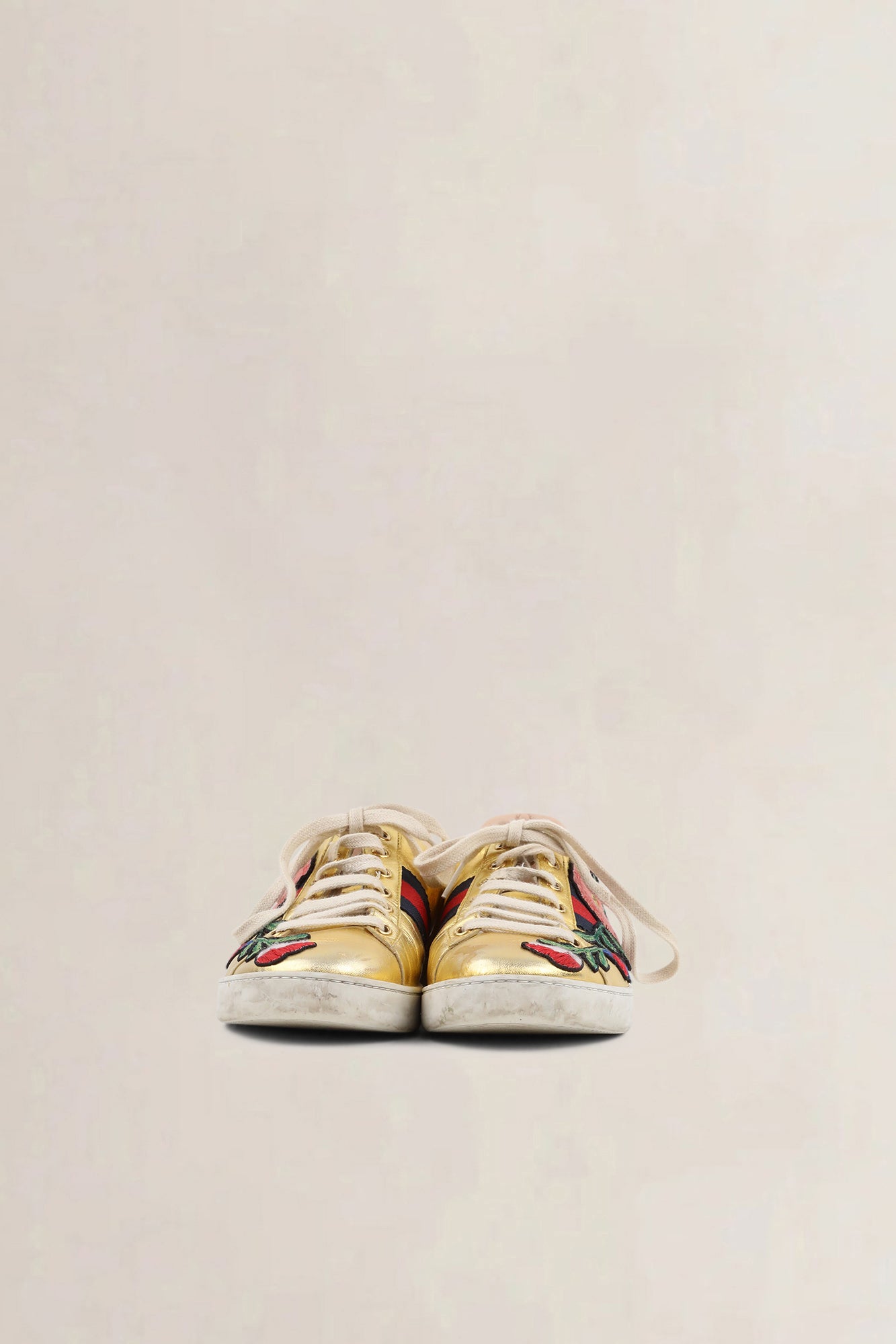Gucci Ace Floral Embroidered Metallic Gold Sneakers