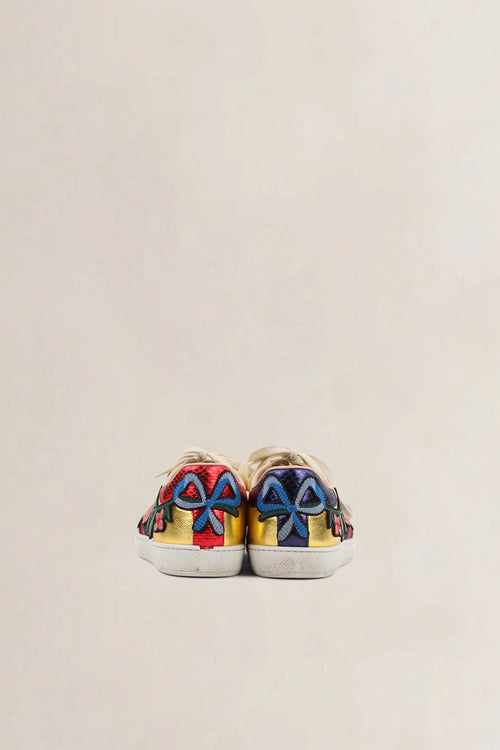 Gucci Ace Floral Embroidered Metallic Gold Sneakers