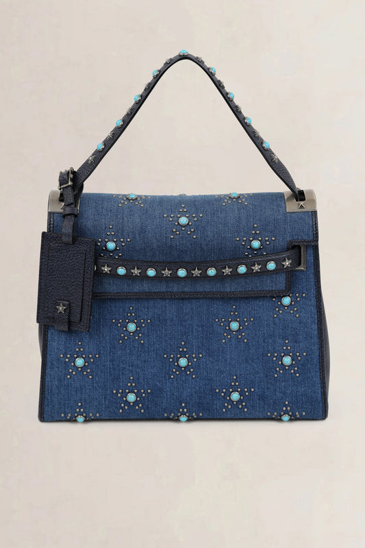Valentino Garavani Denim My Rockstud Top Handle Bag