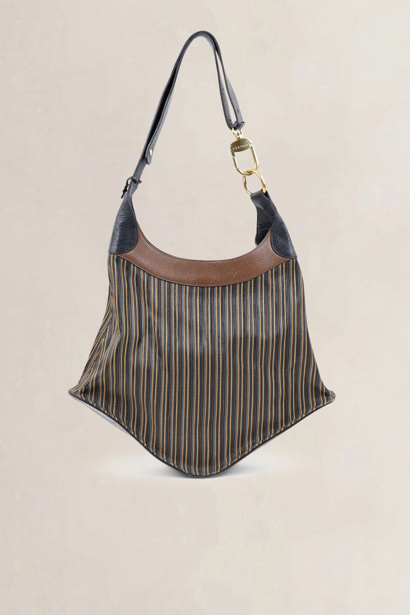 Delvaux Blue/Brown Toile De Cuir Satan Shoulder Bag