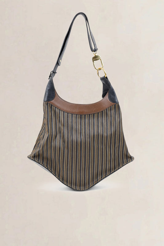 Delvaux Blue/Brown Toile De Cuir Satan Shoulder Bag