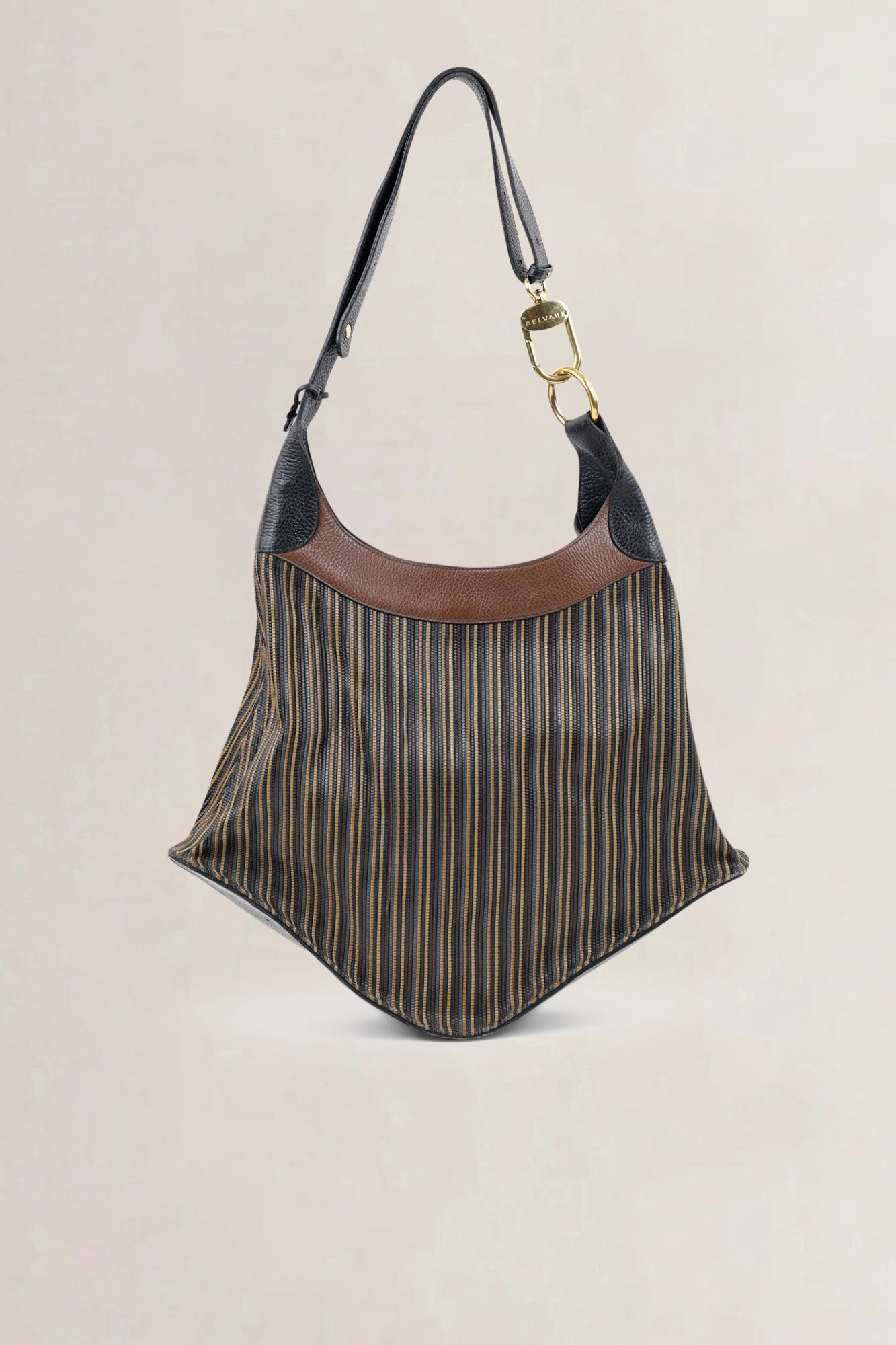 Delvaux Blue/Brown Toile De Cuir Satan Shoulder Bag