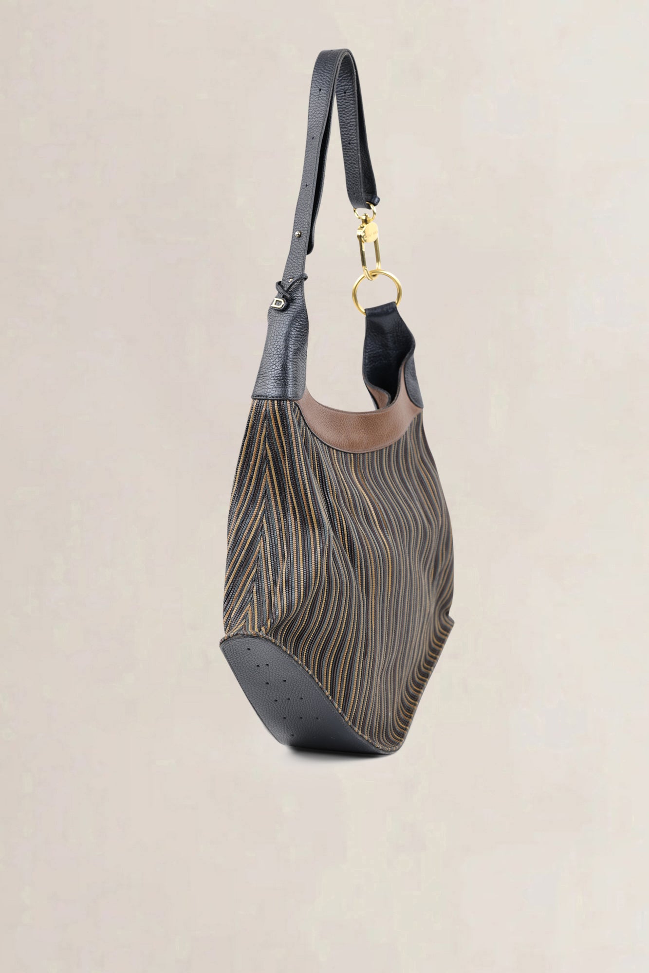 Delvaux Blue/Brown Toile De Cuir Satan Shoulder Bag