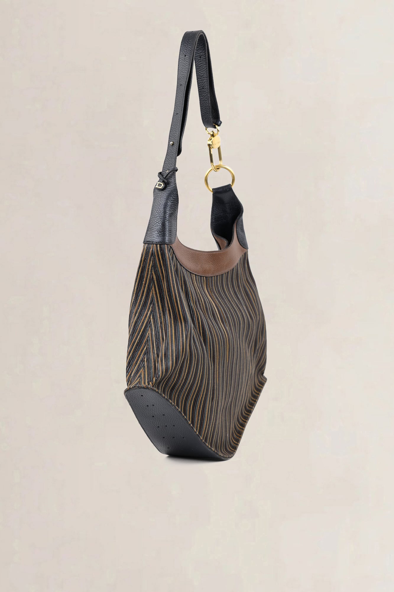 Delvaux Blue/Brown Toile De Cuir Satan Shoulder Bag