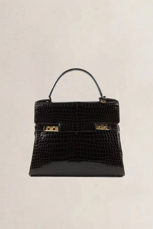 Sac top handle Delvaux Tempête PM en cuir de crocodile brun