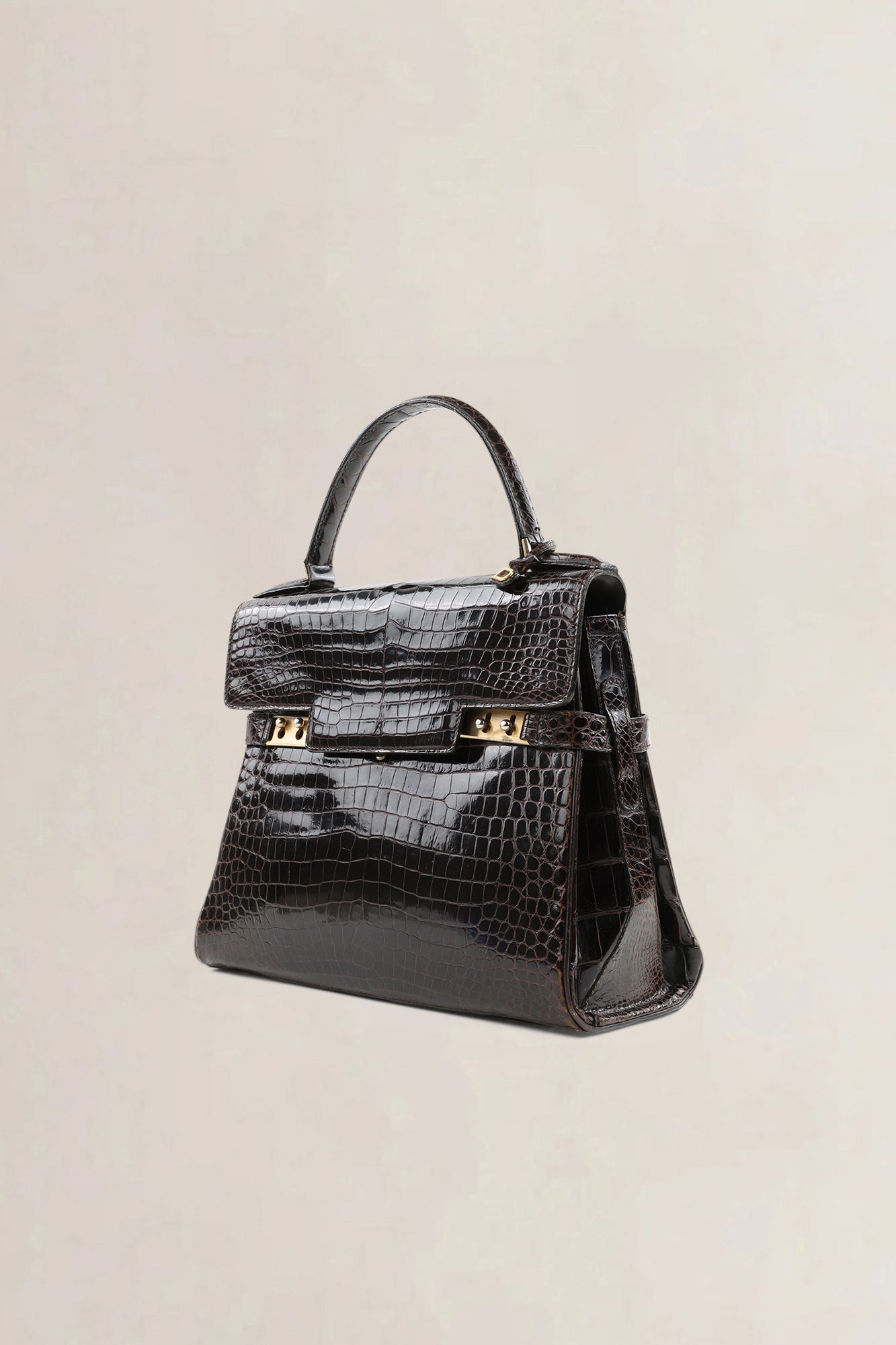 Sac top handle Delvaux Tempête PM en cuir de crocodile brun
