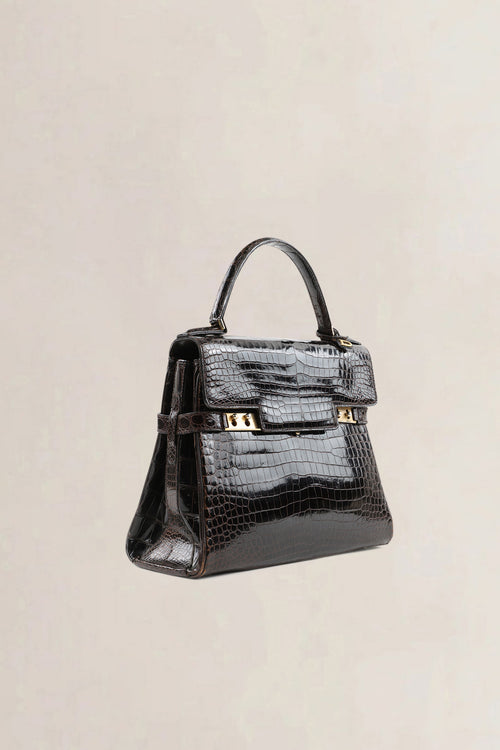 Sac top handle Delvaux Tempête PM en cuir de crocodile brun