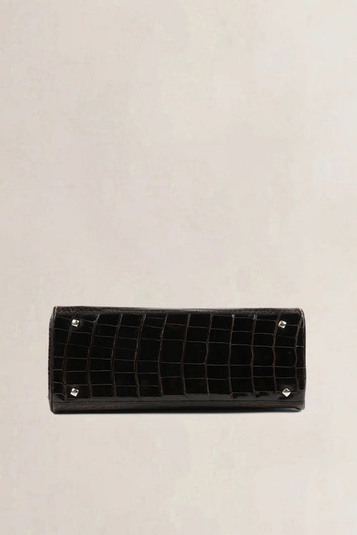 Sac top handle Delvaux Tempête PM en cuir de crocodile brun