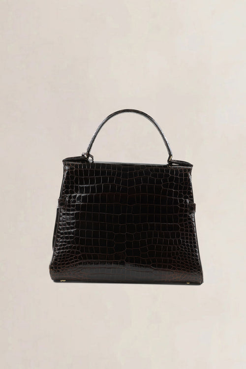Sac top handle Delvaux Tempête PM en cuir de crocodile brun