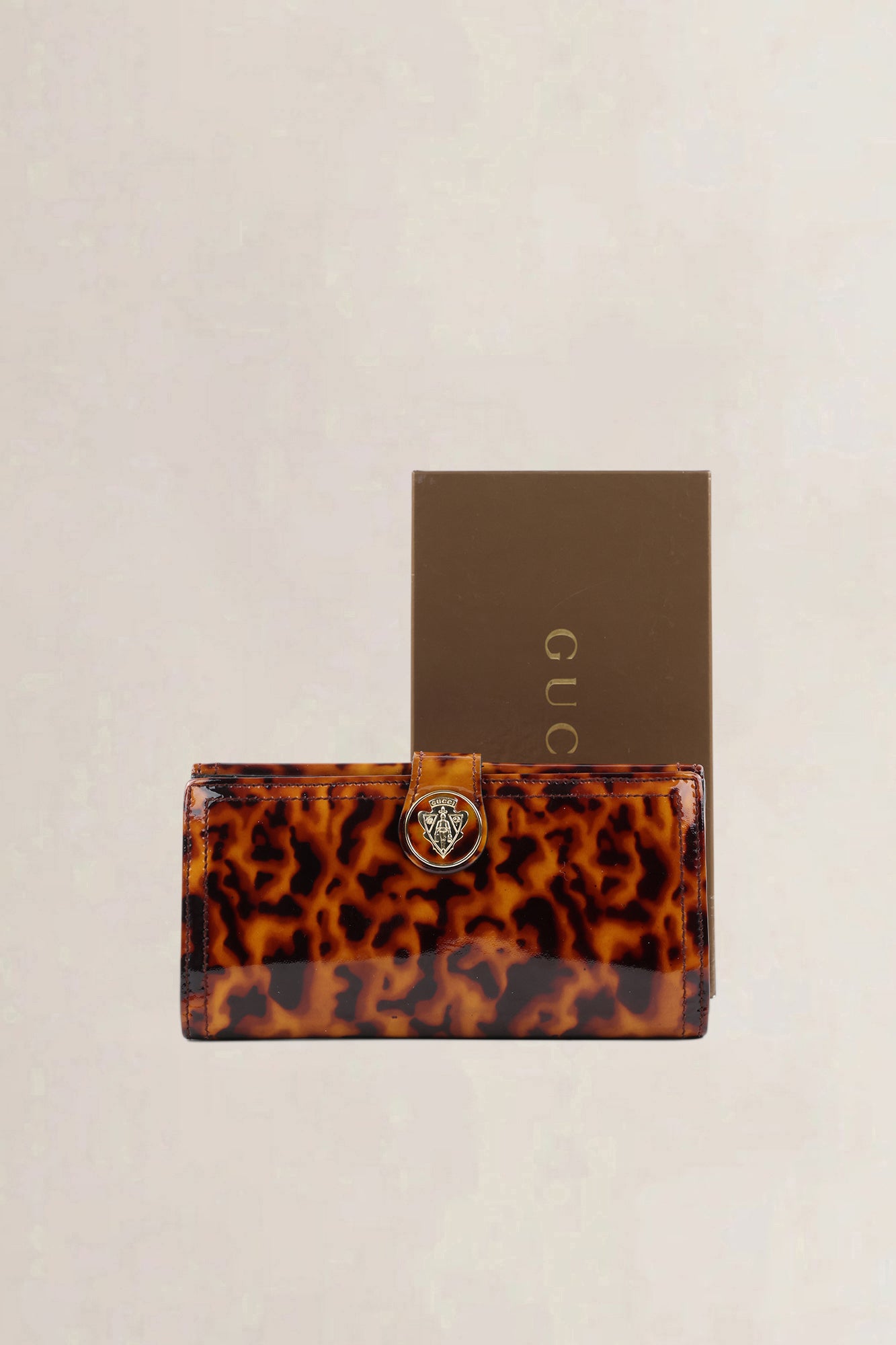 Portefeuille Gucci Hysteria en cuir verni brun écaille de tortue