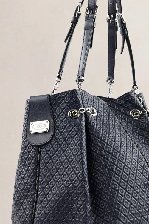 Sac à épaule Tod's en cuir verni bleu marine