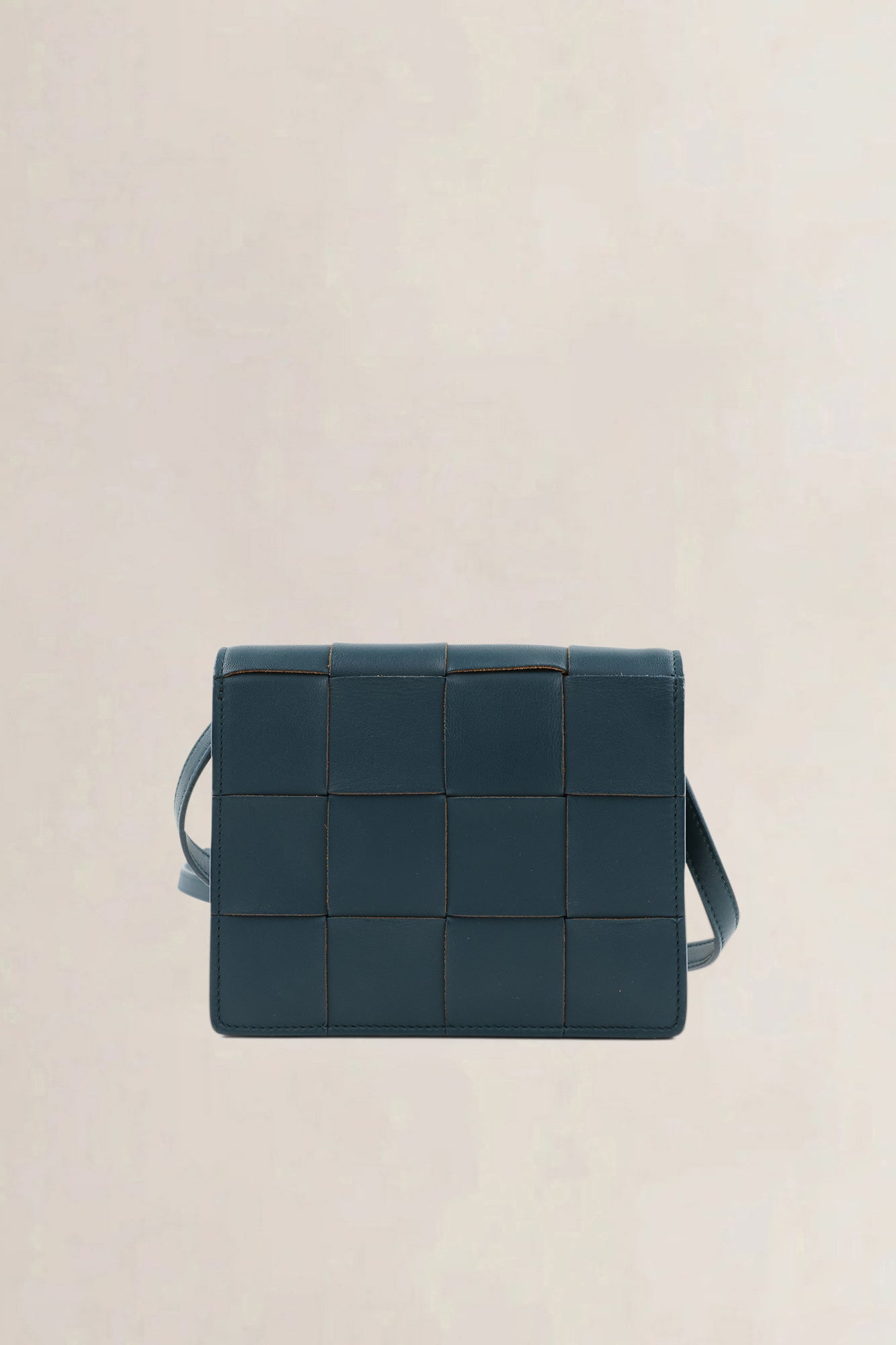 Bottega Veneta Mini Cassette crossbody in petrol blue intrecciato leer