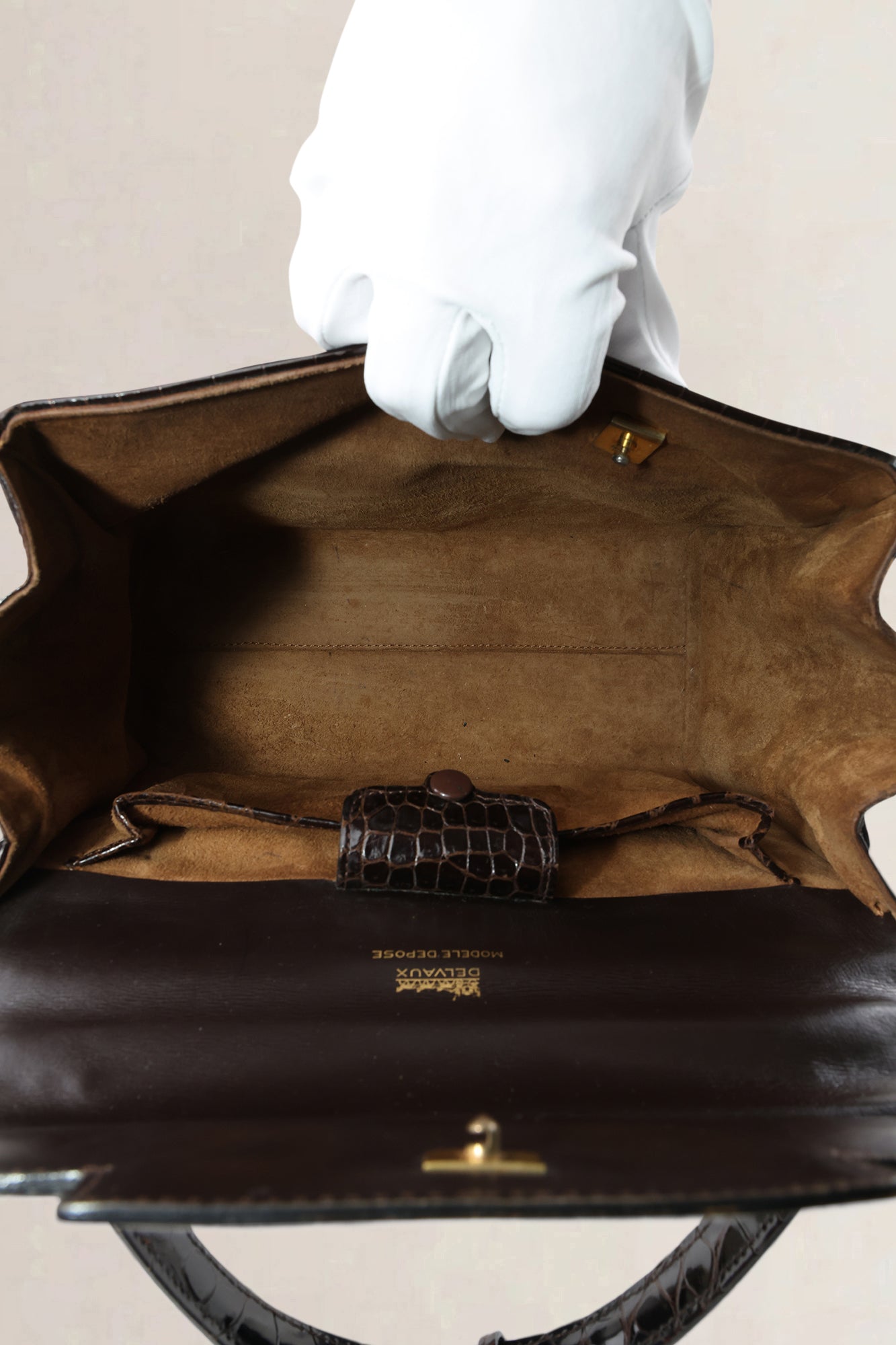 Sac top handle Delvaux Tempête PM en cuir de crocodile brun