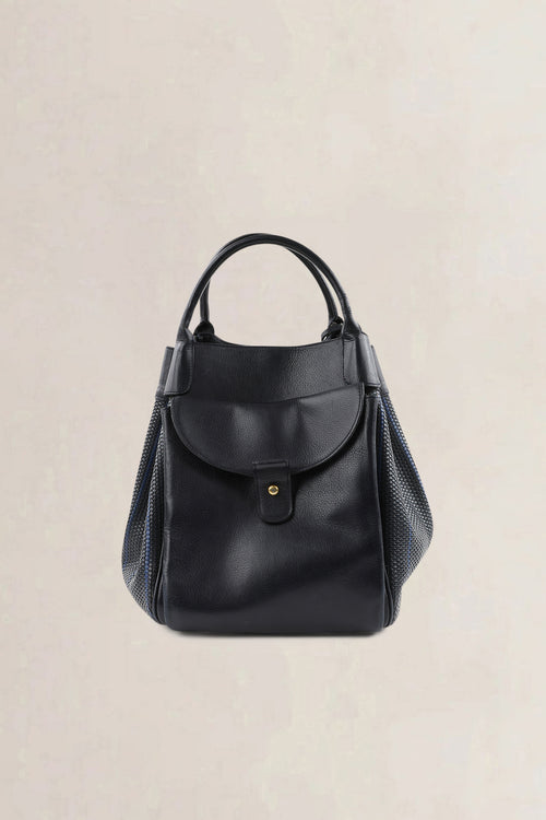 Delvaux Black/Blue Toile De Cuir Belon Shoulder Bag
