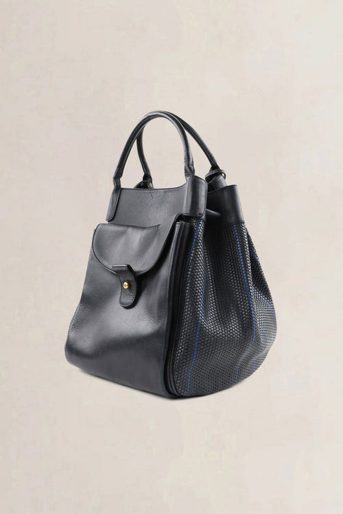 Delvaux Black/Blue Toile De Cuir Belon Shoulder Bag