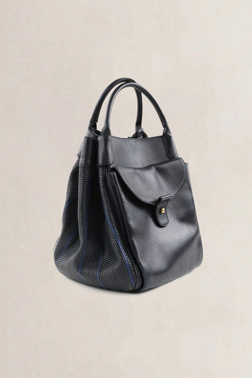 Delvaux Black/Blue Toile De Cuir Belon Shoulder Bag