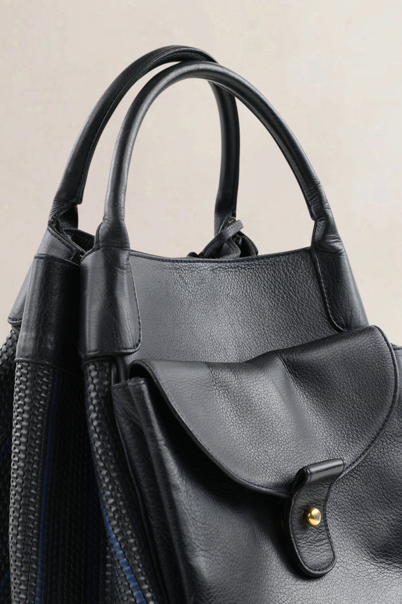 Delvaux Black/Blue Toile De Cuir Belon Shoulder Bag
