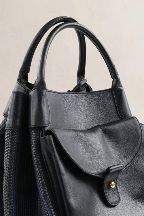 Delvaux Black/Blue Toile De Cuir Belon Shoulder Bag