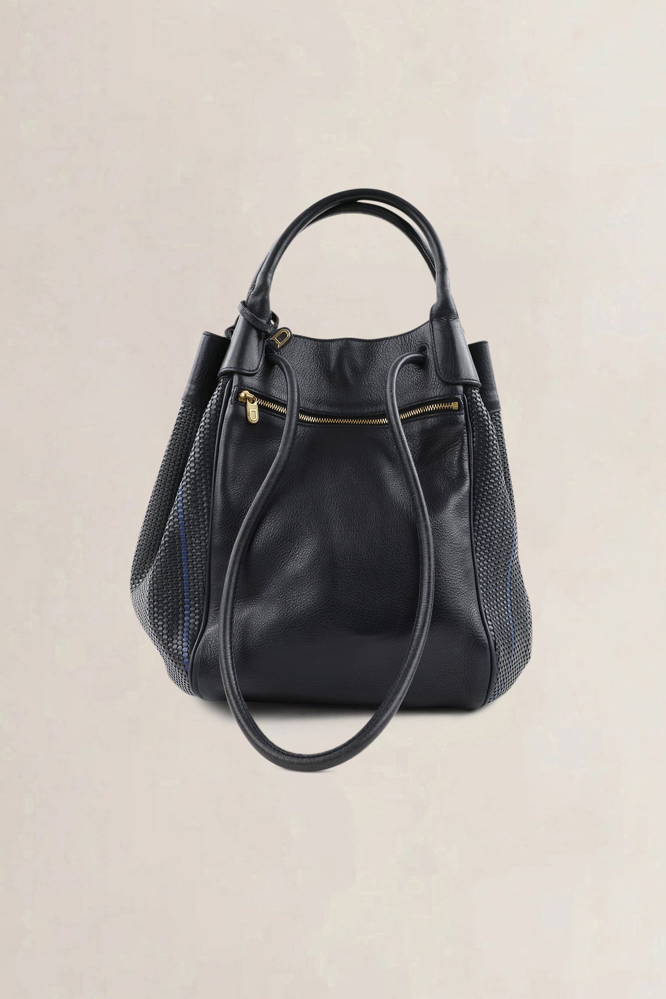 Delvaux Black/Blue Toile De Cuir Belon Shoulder Bag