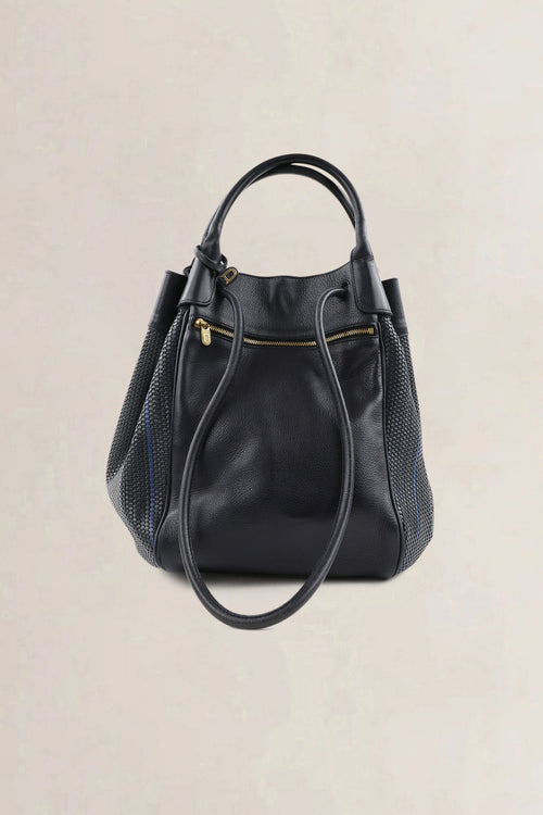 Delvaux Black/Blue Toile De Cuir Belon Shoulder Bag