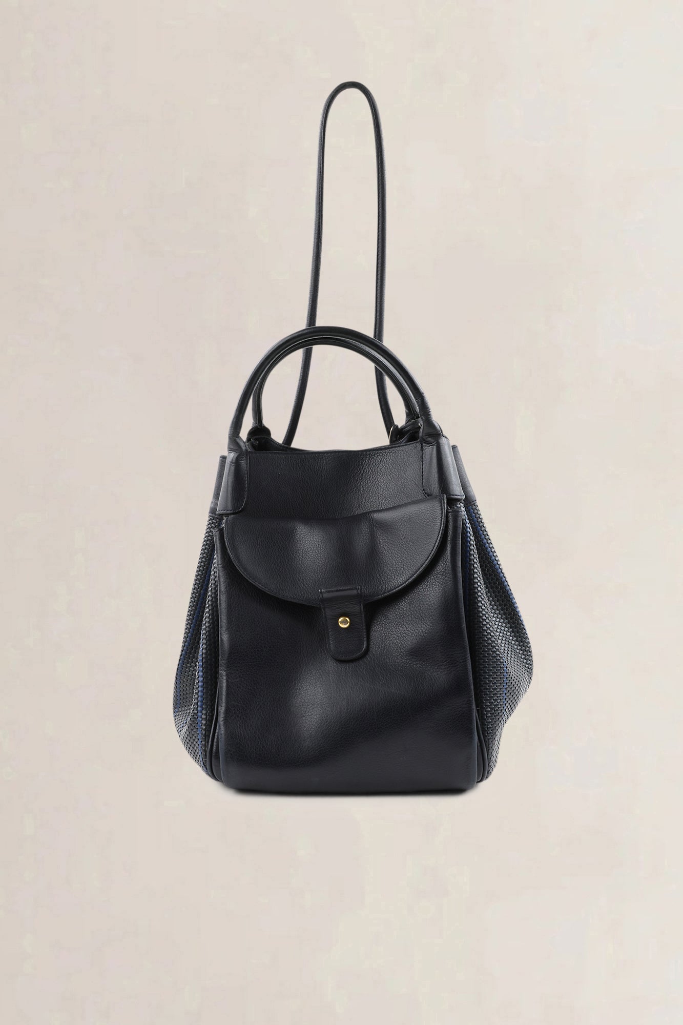 Delvaux Black/Blue Toile De Cuir Belon Shoulder Bag