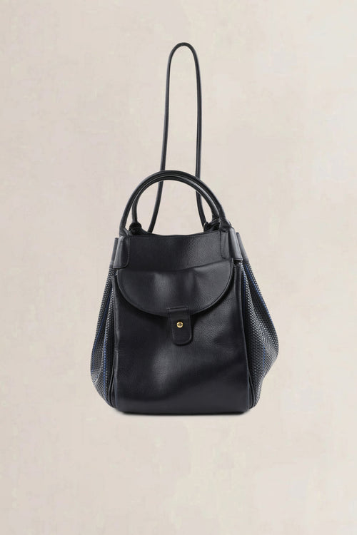 Delvaux Black/Blue Toile De Cuir Belon Shoulder Bag